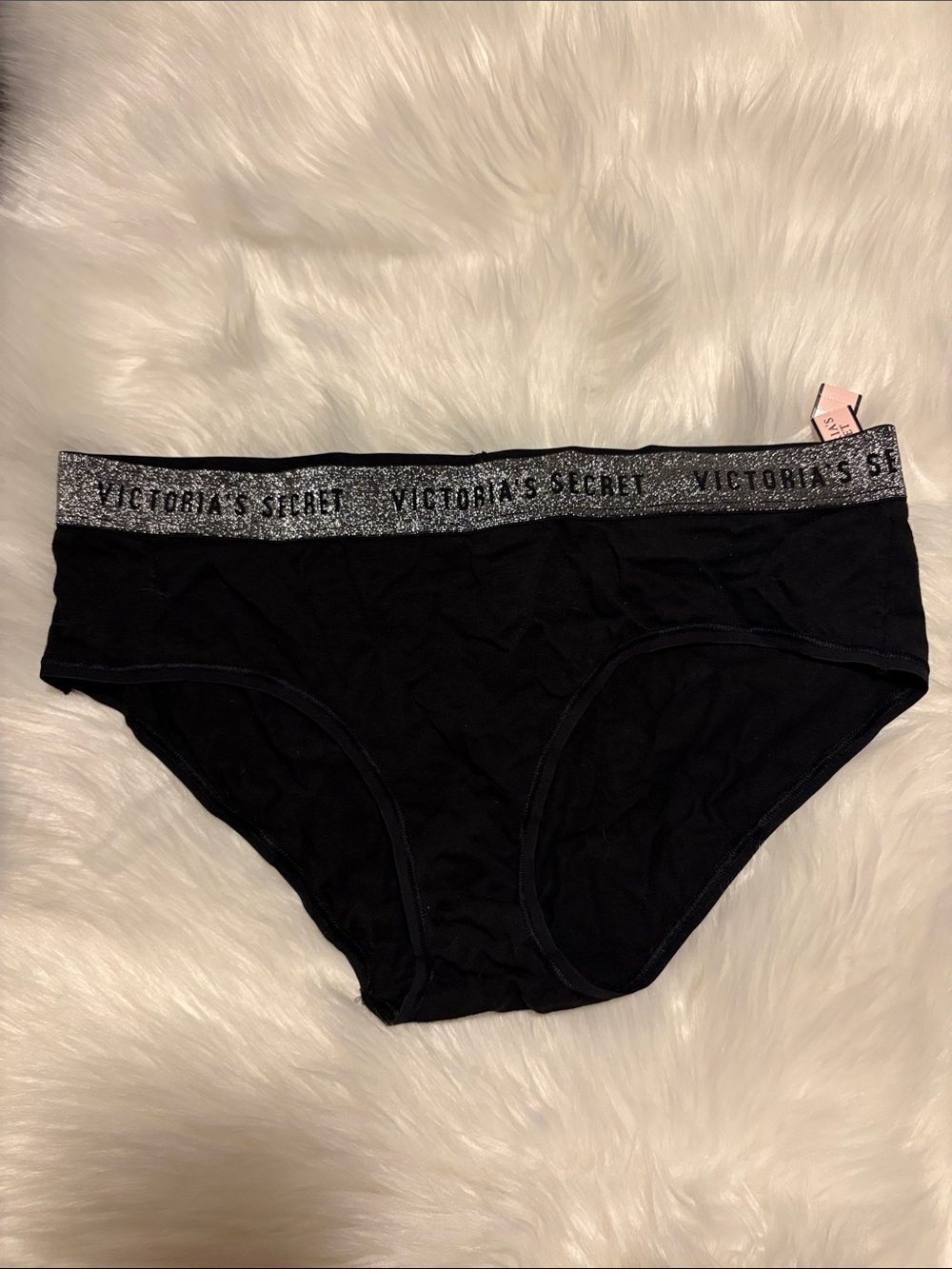 NWT Victoria’s Secret black logo panties with glittery band L